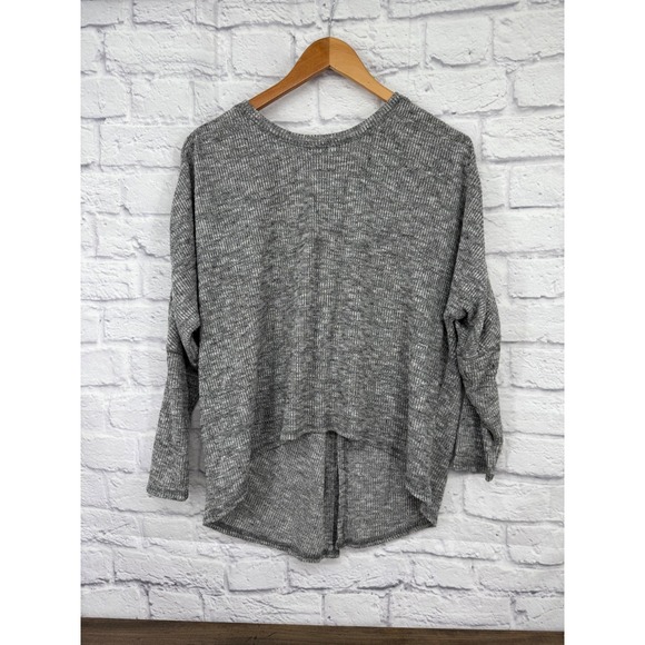 Matilda Jane Sweaters - Matilda Jane Womens Gray Ribbed High Low Split Back Knit Top Size Large